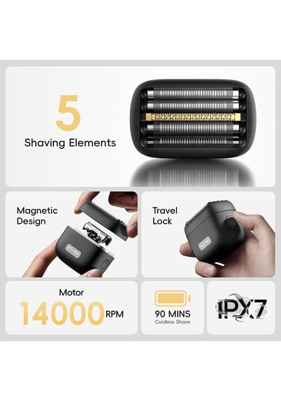 Mini 5 Tıraş Makinesi, Elektrikli Sakal Düzeltici, Elektrikli Tıraş Makinesi, Erkek, Islak Tıraş Makinesi, Ipx7 Su Geçirmez, Usb C İle Şarj Edilebilir, 100 Dakika Çalışma Süresi, Mavi 00309907