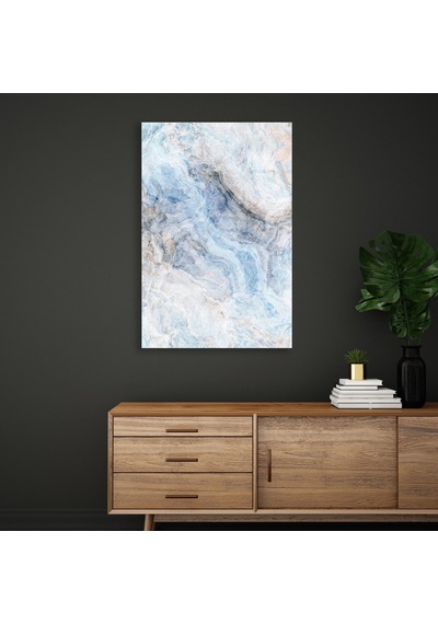 Mavi Beyaz Mermer Cam Tablo Dikey 50x70 Cm
