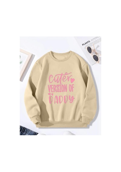 Herkesemoda Cuter Version Of Baskı Detaylı Bisiklet Yaka İçi Polarlı Sweatshirt Bej