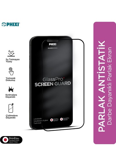 Phixi Premium Guard Parlak Cam Ekran Koruyucu Apple Uyumlu iPhone 16 Antistatik, Su Tutmaz, Tam Kaplama