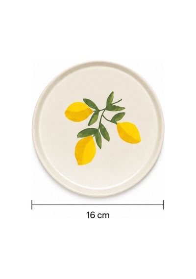 Amalfi 6 Adet 16 Cm Seramik Tatlı Tabağı Seti Akdeniz Esintili Limon Desenli Pasta Ve Sunum Tabağı Beyaz