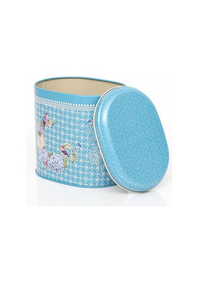Blooming Blue Desenli Oval Metal Saklama Kabı 14 x 12 x 13 CM 1.4 L
