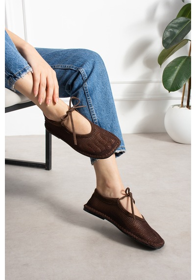 Duxal Shoes John Kadın Kahverengi Nefes Alan File Babet Bağcıklı Yazlık Ayakkabı Acıkahve
