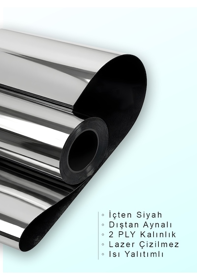 75 Cm X 5 Metre Isı Yalıtımlı 2 Ply Içten Siyah / Dıştan Aynalı Blacksilver Cam Filmi Ofis, Cam Balkon, Duşakabin