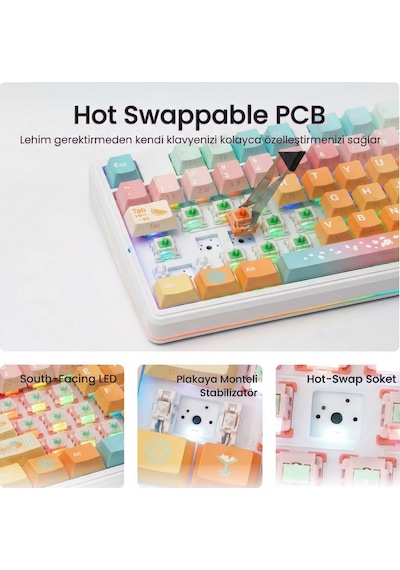 Aula F87 Pro V2 Mekanik Rgb Tkl Meteor Ice Cream Switch Kablosuz Makrolu Hot Swap Klavye Orange Juice