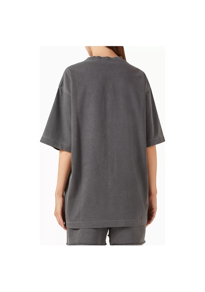 Enandı Garment Dyed Pamuklu Oversize T-shirt, Rahat Ve Vintage Dokunuşlu Koyu Gri