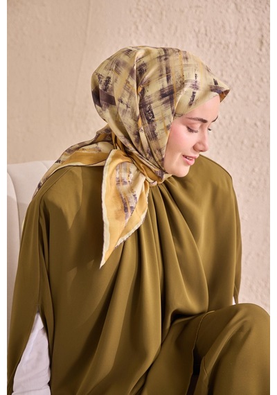 Silk Home Twill İpek Flow Lines Eşarp Butter Yellow 90x90 Çok Renkli