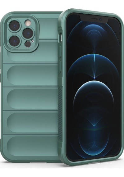Apple iPhone Uyumlu 12 Pro Kılıf Elde Tutma Kolaylıkla Kaydırmaz Kenar Line Dizayn Optietnik Kapak Koyu Yeşil