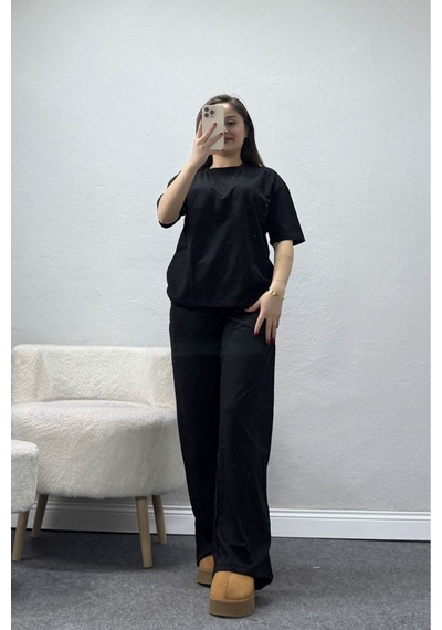 Modi Modal Kumaş Oversize Takım Siyah - 55087.1567. Altın - Siyah Modi Modal Kumaş Oversize Takım Siyah - 55087.1567. Altın - Siyah