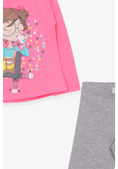 Breeze Kız Çocuk Kapri Taytlı Takım Kız Baskılı 1.5-5 Yaş, Neon Pembe