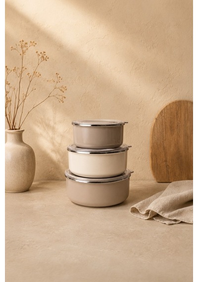 Bambum Lumino 3 Lü Emaye Saklama Kabı Bej B7689 300+700+1000ml