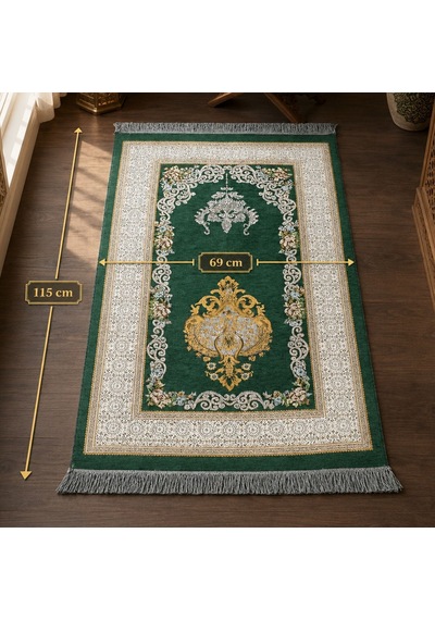 Bk Gift Kişiye Özel Nakış İşlemeli Çiçek Desenli Kendinden Saçaklı Yeşil Renk Hediyelik Seccade