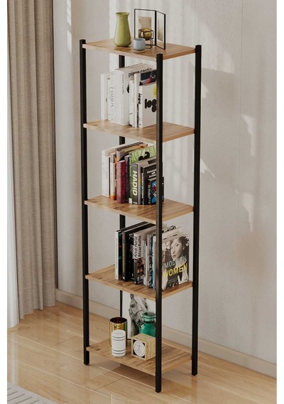 Metal Kitaplık 5 Raflı Kitaplık Dosya Kitap Rafı Ofis Ev Rafı Kitap Raf Siyah-çam
