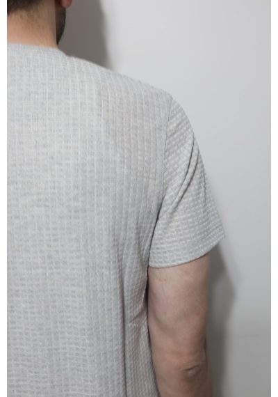 Santa Dmctekstil Erkek Tshirt-1229 Desenli Spor Kesim Rahat Kalıp Bisiklet Yaka T-shirt Gri