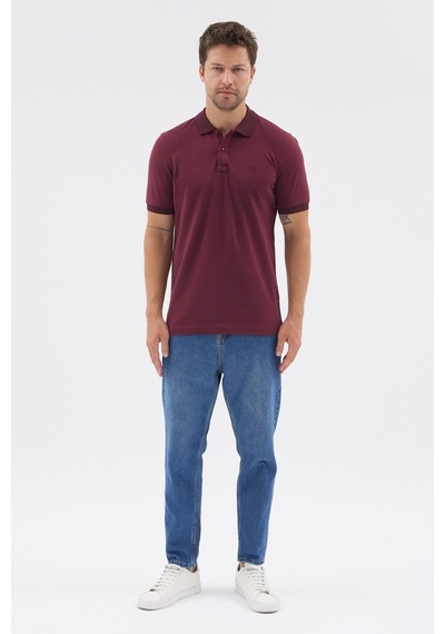Bordo Polo Yaka Pike Kısa Kol Slim Fit %100 Pamuk Tişört 1011260171