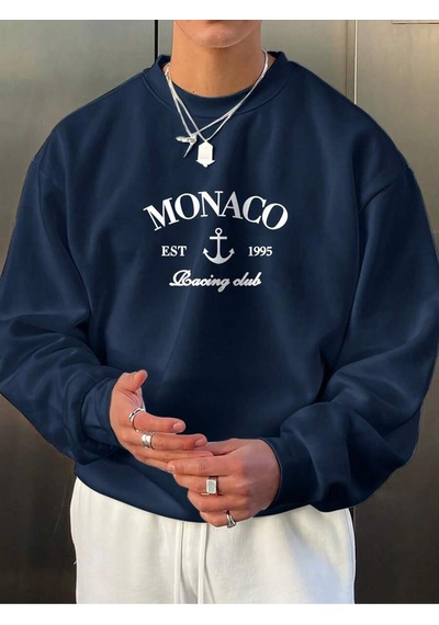 Uyguntarz Unisex Monaco Baskılı Oversize Sweatshirt Lacivert