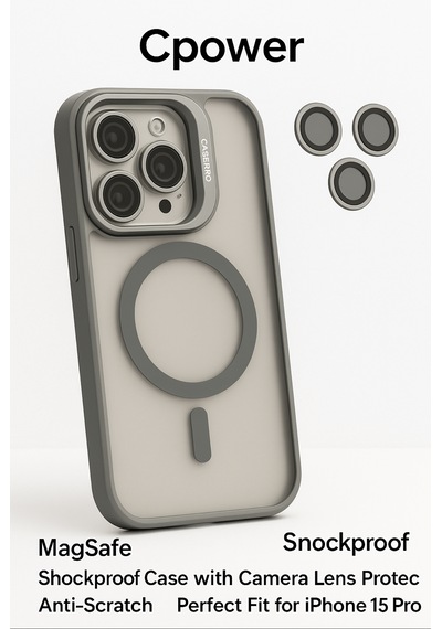 Apple Uyumlu iPhone 15 Pro Kılıfı, Kaliteli Kamera Lens Koruyucu Dahil, Magsafe  Darbe Dayanaklı, 3 Renk Gri