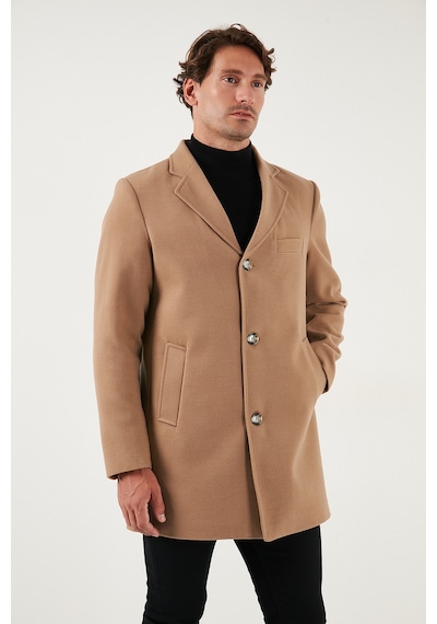 Buratti Slim Fit Tek Yırtmaçlı Düğmeli Mono Yaka Kaşe Erkek Kaban 5840098 Camel