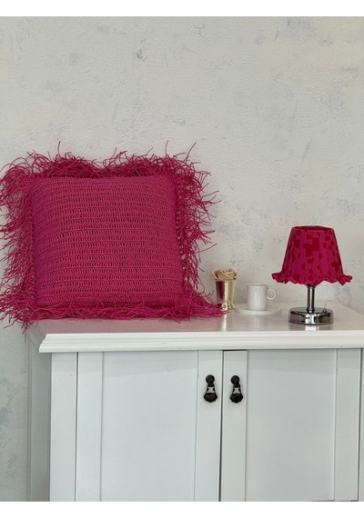 Pembe Desen Kumaş Gümüş Ayaklı Kablosuz Gece Masa Lambası