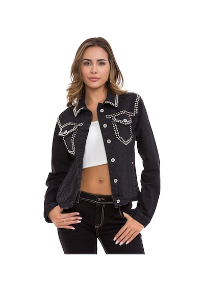 Wj213 Kadın Gümüş İşlemeli Denim Ceket 001