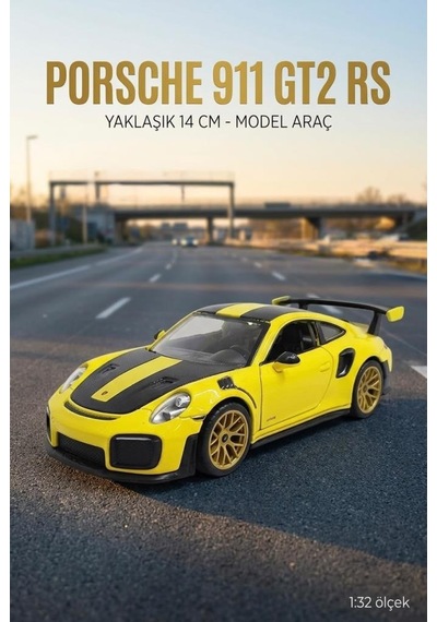 Hobbiez Lisanslı Porsche 911 Gt2 Kapıları Açılabilir Model Diecast 1/32 Ölçek Metal Standlı Araç