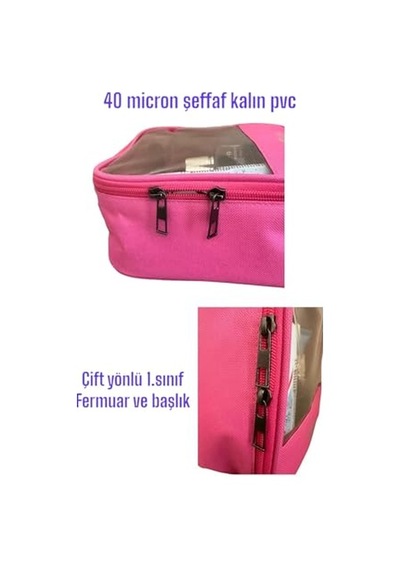 Pvc Şeffaf Seyahat Makyaj Kozmetik Çantası Pembe