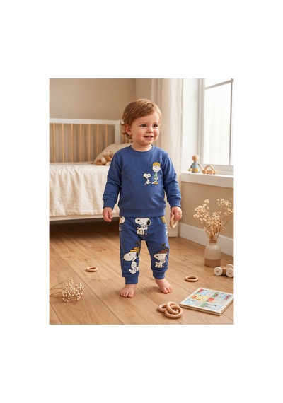Omeca Concept Snoopy Baskılı Bebek Erkek 2 Li Sweatshirt Eşofman Takımı Lacivert