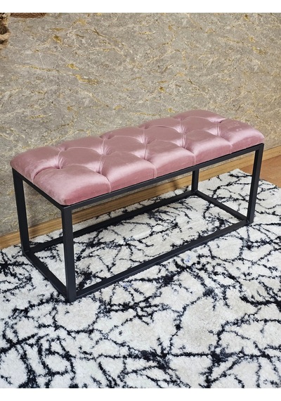 Zafir Siyah Boyalı Diktörtgen 100 Cm X 40 Cm Oturak Puf - Bench - Makyaj Oturağı - Oturak Pembe