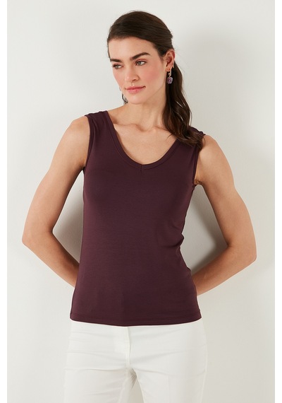 Lela Slim Fit V Yaka Kalın Askılı 2' Li Paket Bayan Bluz 5864384S2 Siyah-Vişne