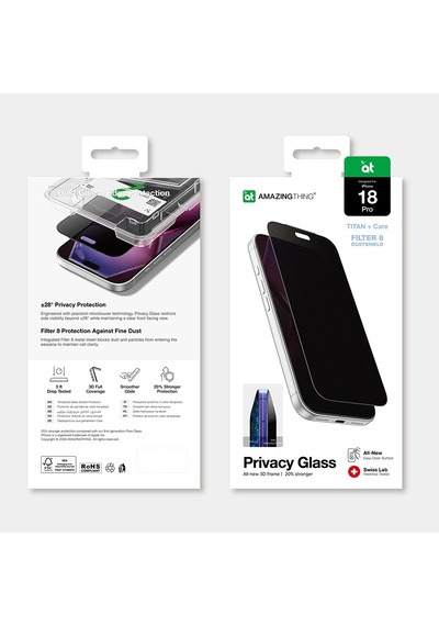 Apple iPhone Uyumlu 18 Pro Amazingthing Titan Privacy Parmak İzi Bırakmayan Temperli Cam Ekran Koruyucu Siyah
