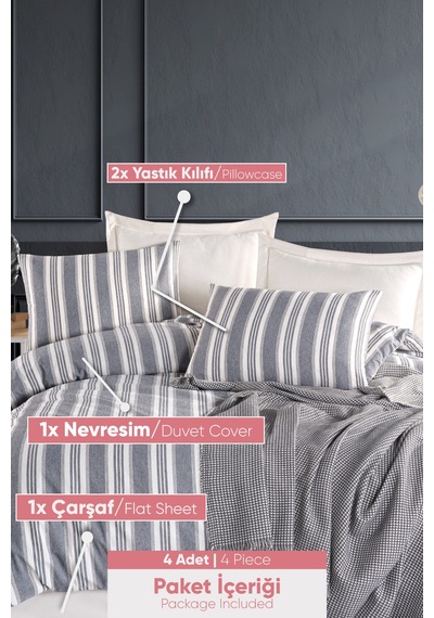 Eponj Home Sport Çizgili Nevresim Takımı Çift Kişilik Soft Line Antrasit Antrasit