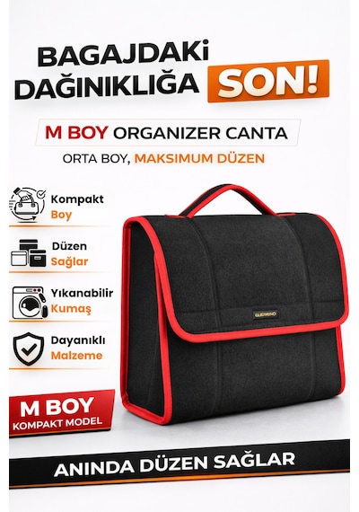 Oto Bagaj Organizer Bagaj Çantası M Boy Kaymaz Cırt Bantlı Velur Kompakt Düzenleyici - Mcx1
