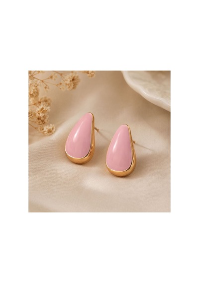 Pembe Damla Formlu Gold Detaylı Kadın Küpe Pembe - 886705505 Pembe - 886705505 Pembe