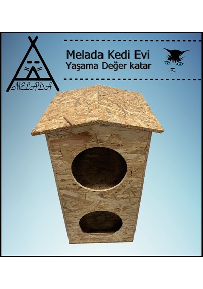 Melada Kedi Evi Dış Ortam Uygun Ahşap Kedi Evi Dublex Osb 66x39x32 Cm