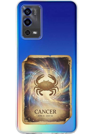 Oppo A55 İle Uyumlu Burç Kartları Yengeç Tasarımlı Şeffaf Silikon Kılıf Şeffaf