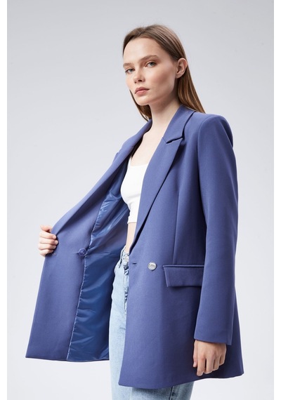 İndigo Oversize Dokuma Blazer Ceket Siyah