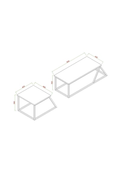 Prisma Orta Sehpa, Metal Ayak Masa, 2'li Zigon Sehpa Mermer Desen