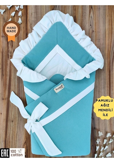 Bebek Battaniyesi Kundağı %100 Pamuklu İnci Waffle Kumaş Yenidoğan Hastane Çıkışı Hediyelik Örtü Knd45498 Yeşil