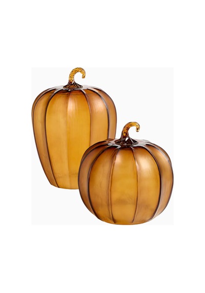 Crate & Barrel Amber Küçük Cam Balkabağı, Şık Ve El Yapımı Sonbahar Dekoru Dekoratif Hediyeler Turuncu