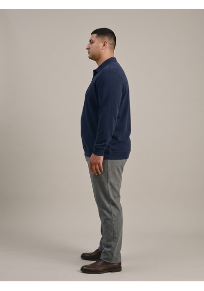 Maccali Erkek Lacivert Büyük Beden Polo Yaka Battal Sweatshirt