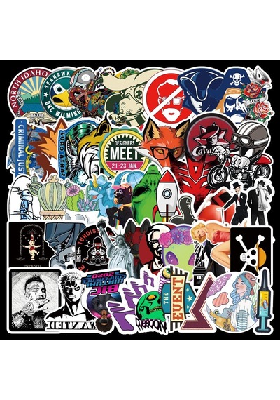 Cajuart 50 Adet Tekrarsız Karışık Retro Pvc Sticker 011
