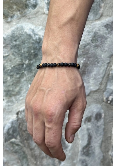 Erkek Kaplan Gözü Ve Oniks Doğal Taşlı 20 + 2 Cm Ayarlanabilir Çelik Bileklik Siyah - Kahverengi Erkek Kaplan Gözü Ve Oniks Doğal Taşlı 20 + 2 Cm Ayarlanabilir Çelik Bileklik Siyah - Kahverengi