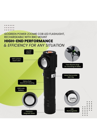Gogreen Power Gg-zoomıe Zoomie Usb Şarj Edilebilir Cob Led El Feneri, Led Bisiklet Farı, Zoom Lensli 500 Lümen