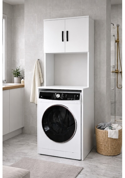 Alesta Life Çamaşır Makinesi Dolabı, Çamaşır Makinesi Üstü Düzenleyici, Banyo Dolabı, Makine Üstü Dolap Beyaz