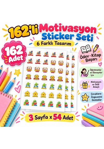 162 Adet Öğretmen Motivasyon Ve Ödül Sticker Seti 6 Farklı Tasarım Öğrenci Başarı Etiketi Çok Renkli