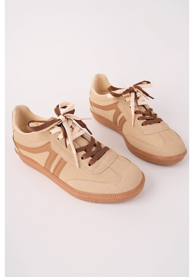 Muggo Huxley Çift Bağcıklı Günlük Kadın Sneaker Spor Ayakkabı Bej