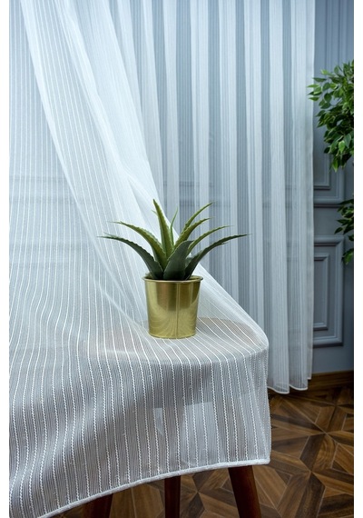 Evdepo Home Çizgili Tül Perde Krem