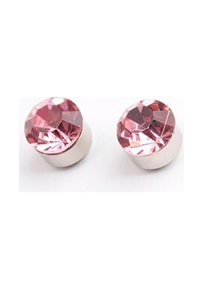 Pembe Zirkon Taşlı 4 Mm Mıknatıslı Deliksiz Küpe 1 Çift Manyetik Fake Küpe