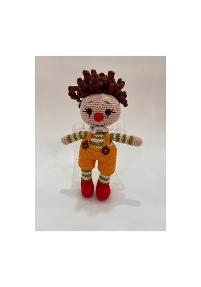El Yapımı Organik Pamuk Amigurumi Palyaço Bebek 27 Cm Turuncu
