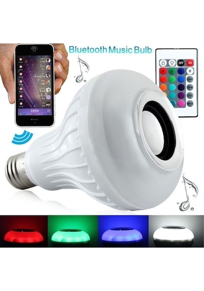 Akıllı Led Ampul 12w Rgb, Bluetooth Hoparlör Ve Uzaktan Kumanda, E27 Beyaz Işık Müzik Ve Aydınlatma Çok Renkli
